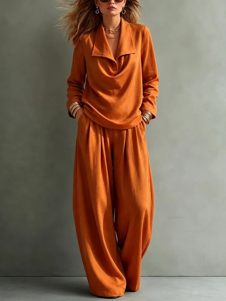 Women's Solid Autumn Pants Set | Casual Loose Two-Piece Outfit