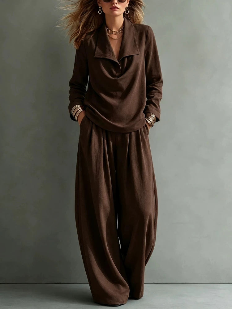 Women's Solid Autumn Pants Set | Casual Loose Two-Piece Outfit