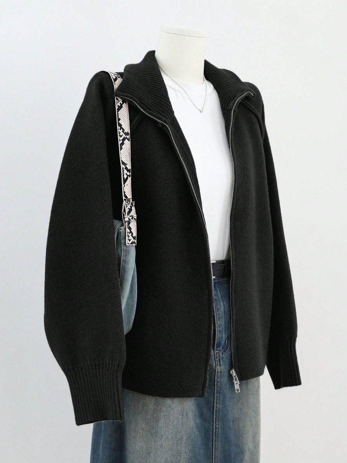 Women's Solid Cashmere Blend Cardigan | Loose Autumn Zip-Up Sweater