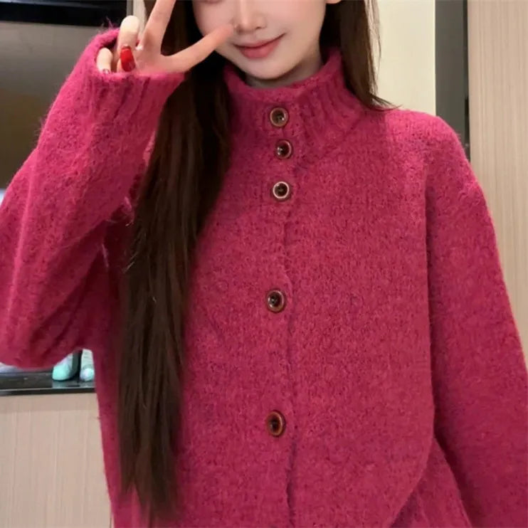 Women's Solid Knit Autumn Cardigan | Cozy Relaxed Sweater