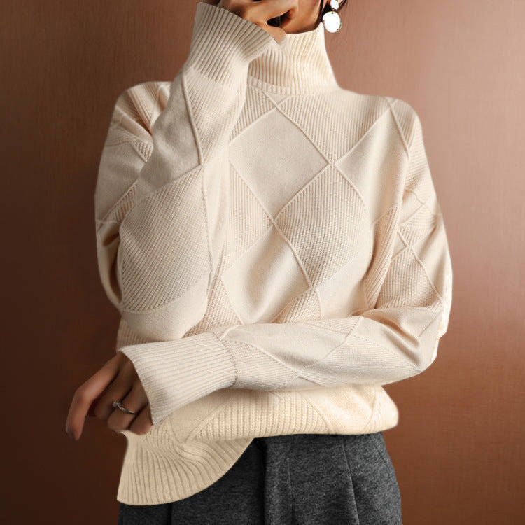 Women's Solid Knitted Winter Sweater | Warm Casual Turtleneck Pullover