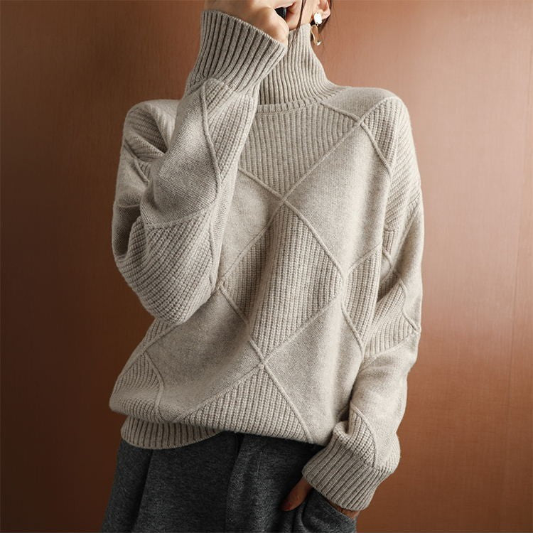Women's Solid Knitted Winter Sweater | Warm Casual Turtleneck Pullover