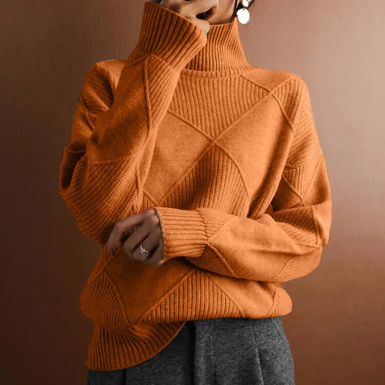 Women's Solid Knitted Winter Sweater | Warm Casual Turtleneck Pullover