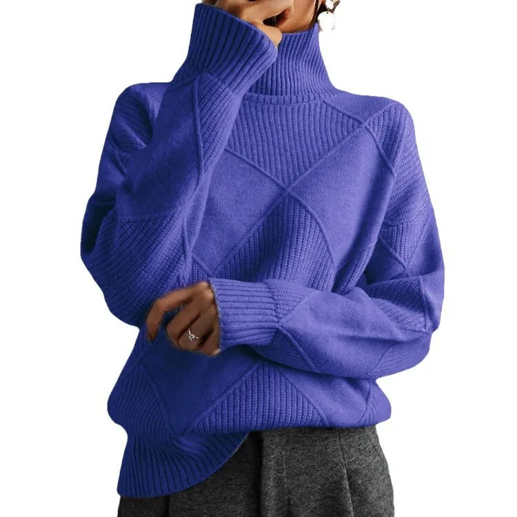 Women's Solid Knitted Winter Sweater | Warm Casual Turtleneck Pullover