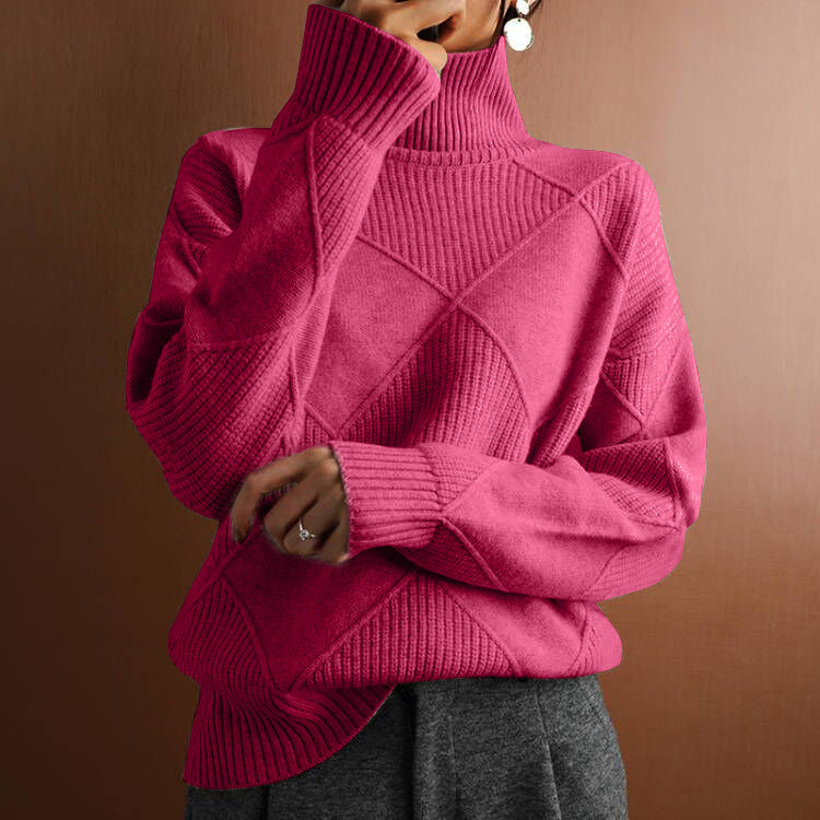 Women's Solid Knitted Winter Sweater | Warm Casual Turtleneck Pullover