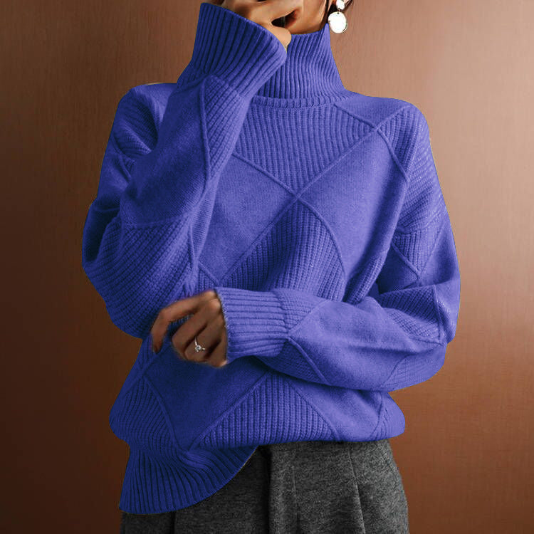 Women's Solid Knitted Winter Sweater | Warm Casual Turtleneck Pullover