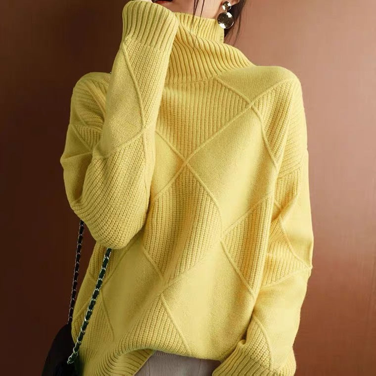 Women's Solid Knitted Winter Sweater | Warm Casual Turtleneck Pullover