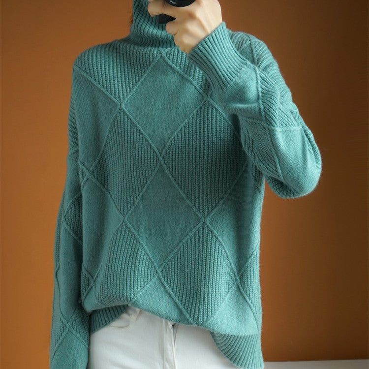 Women's Solid Knitted Winter Sweater | Warm Casual Turtleneck Pullover