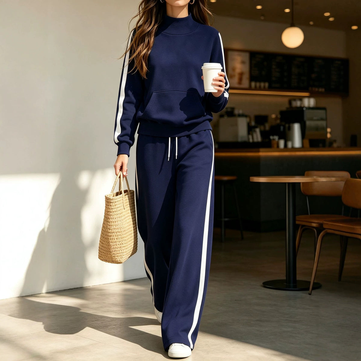 Women's Striped Casual Autumn Sweatsuit | Loose Sporty Two-Piece Set