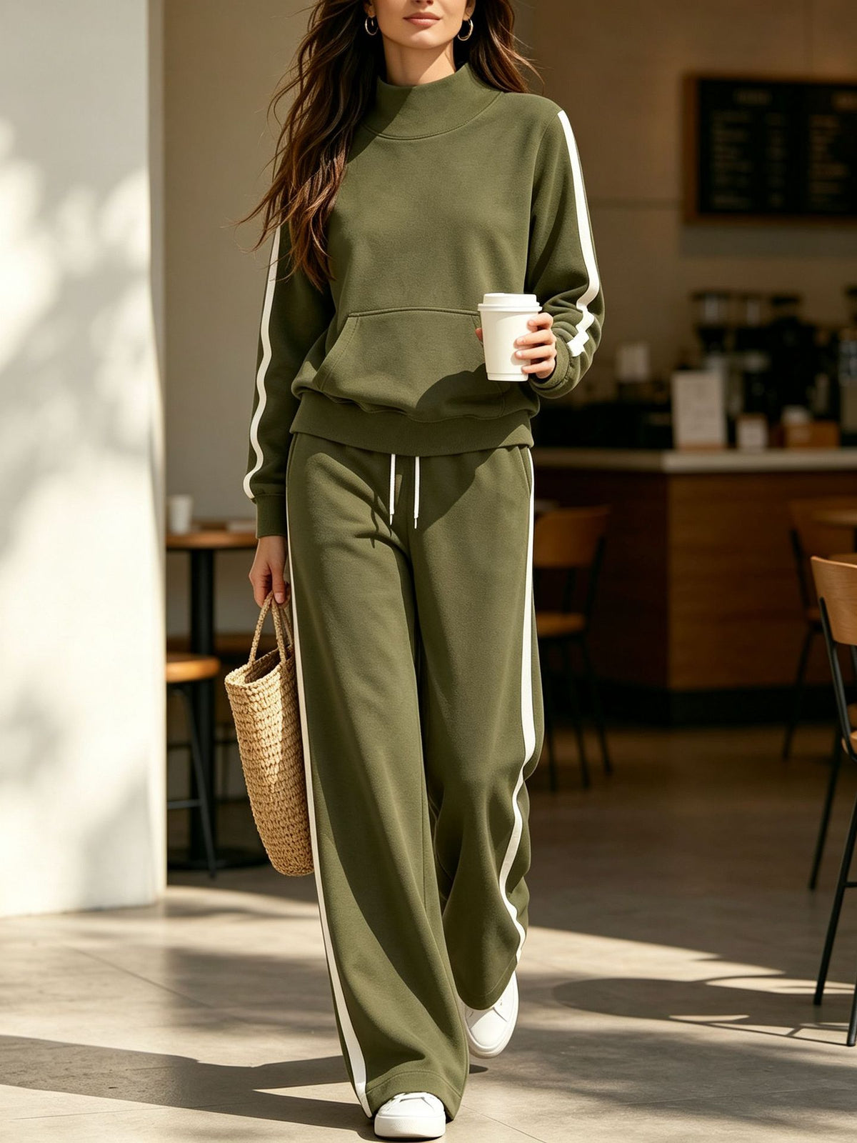 Women's Striped Casual Autumn Sweatsuit | Loose Sporty Two-Piece Set