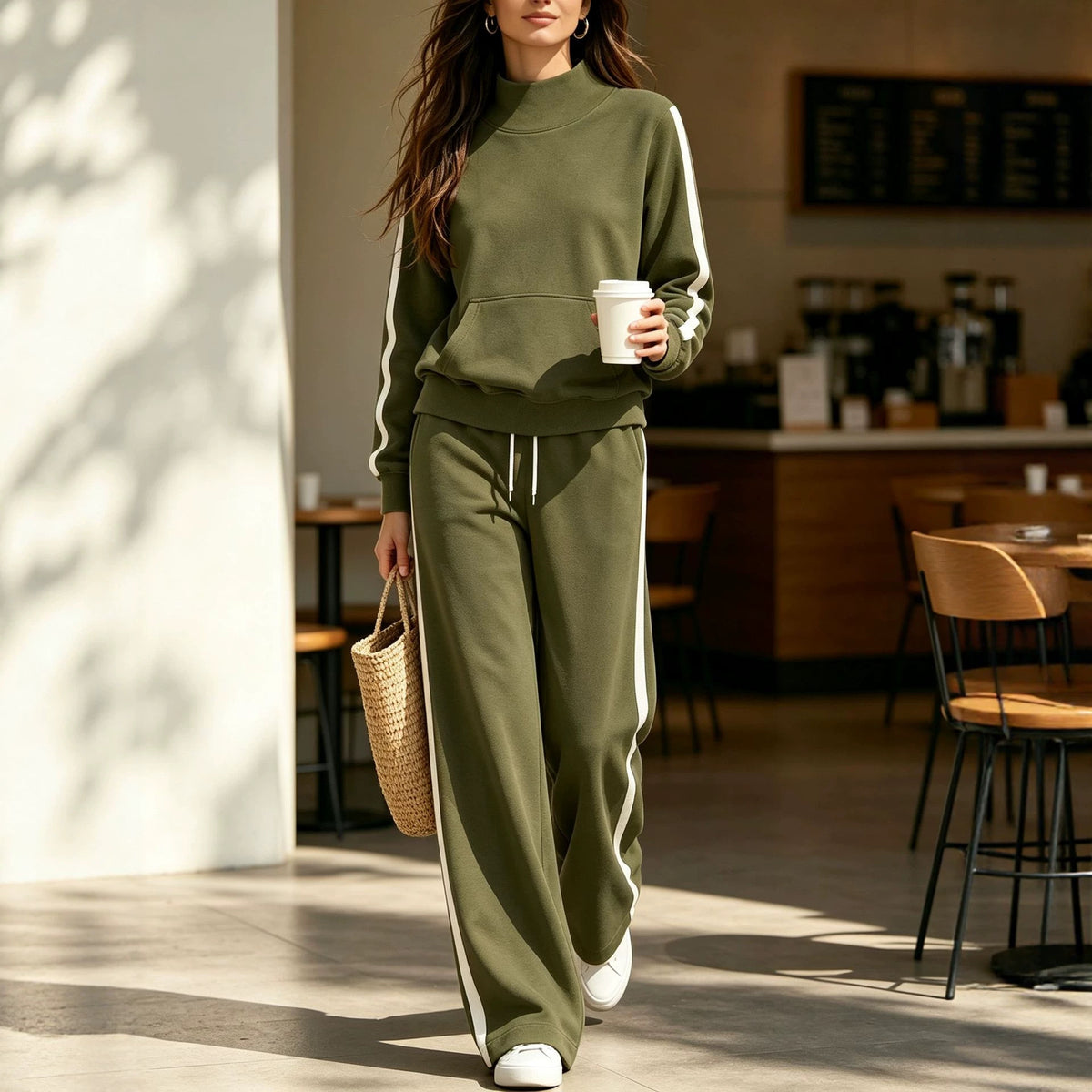 Women's Striped Casual Autumn Sweatsuit | Loose Sporty Two-Piece Set