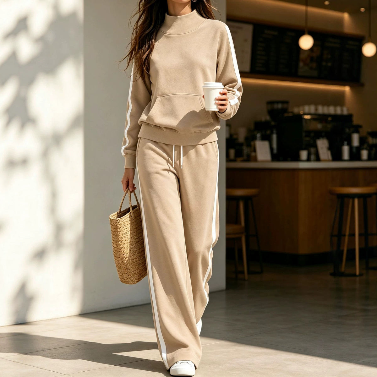Women's Striped Casual Autumn Sweatsuit | Loose Sporty Two-Piece Set