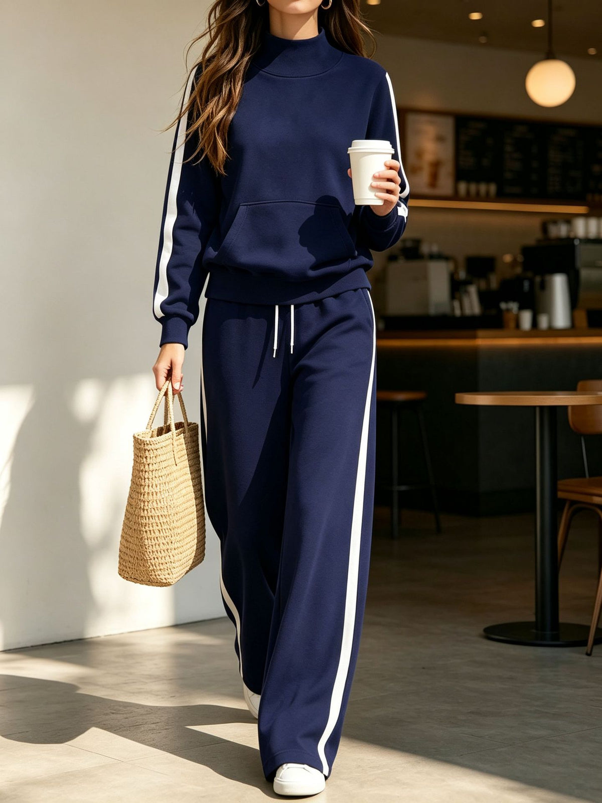 Women's Striped Casual Autumn Sweatsuit | Loose Sporty Two-Piece Set