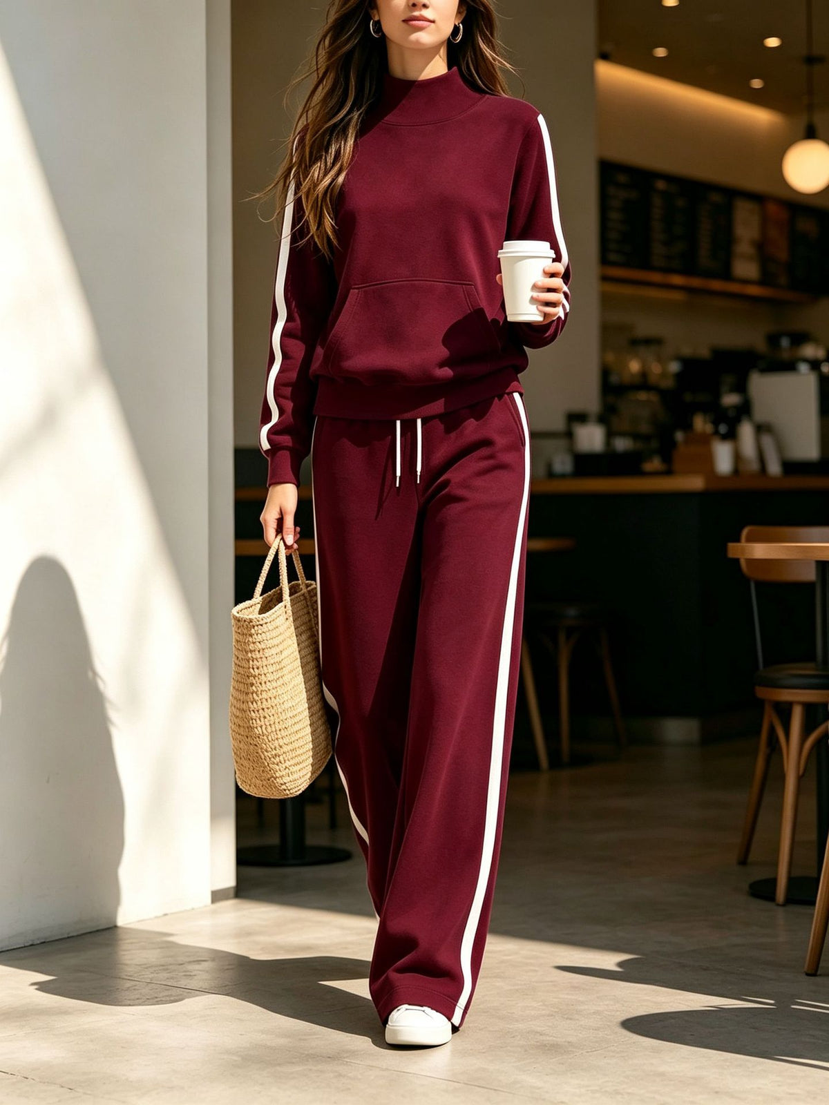 Women's Striped Casual Autumn Sweatsuit | Loose Sporty Two-Piece Set