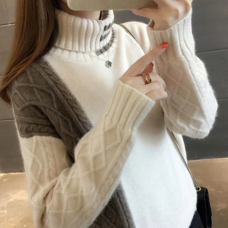 Women's Wool Blend Cable-Knit Turtleneck Winter Sweater | Warm Stylish Pullover
