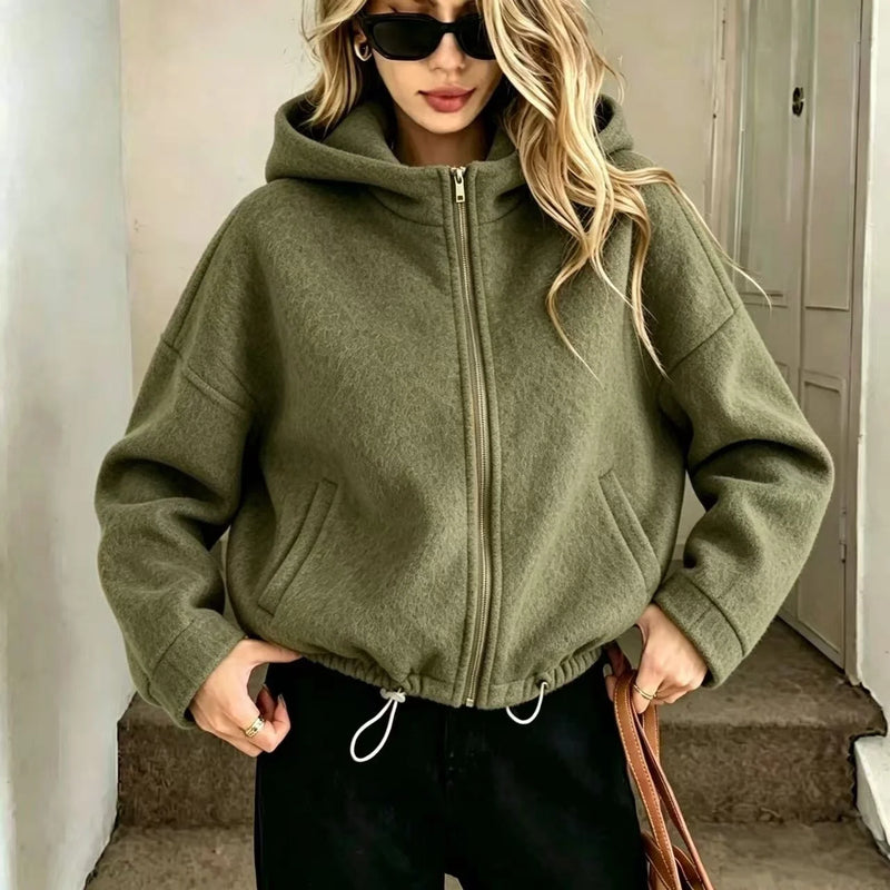 Women's Wool Blend Hooded Winter Coat | Loose Fit Casual Outerwear