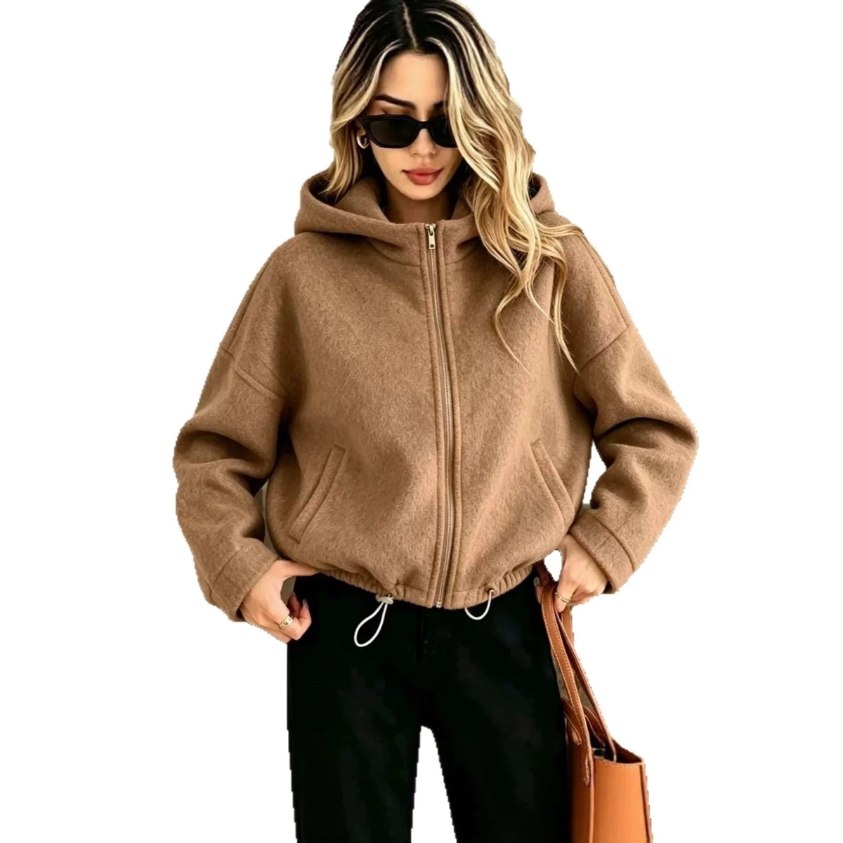 Women's Wool Blend Hooded Winter Coat | Loose Fit Casual Outerwear