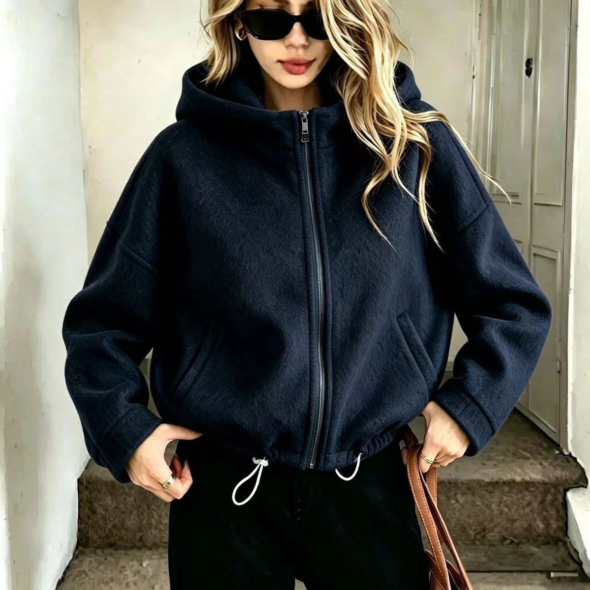 Women's Wool Blend Hooded Winter Coat | Loose Fit Casual Outerwear